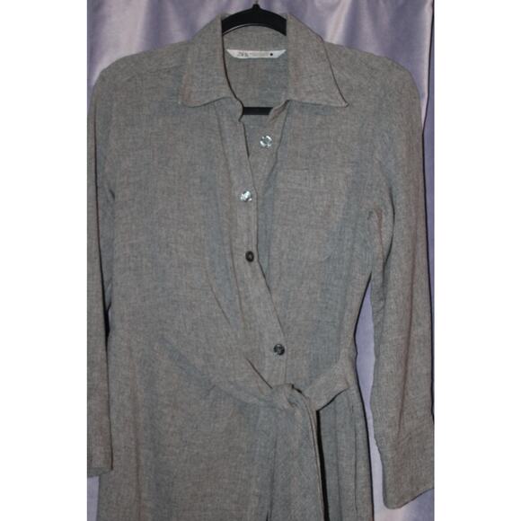 Zara Button Down Dress Long Sleeve Belted Dress XS - Picture 3 of 8